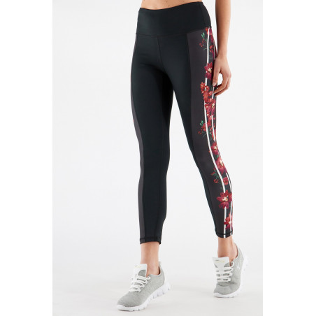 Superfit Leggins in D.I.W.O® - High Waist Skinny - 7/8 Length - Flower Details - N - Black