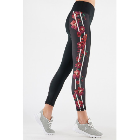 Superfit Leggins in D.I.W.O® - High Waist Skinny - 7/8 Length - Flower Details - N - Black