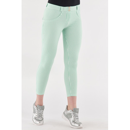 WR.UP® Regular Waist Super Skinny - 7/8 Lenght - Striped Stretch Jersey - D50W - Green Ash & White Stripes