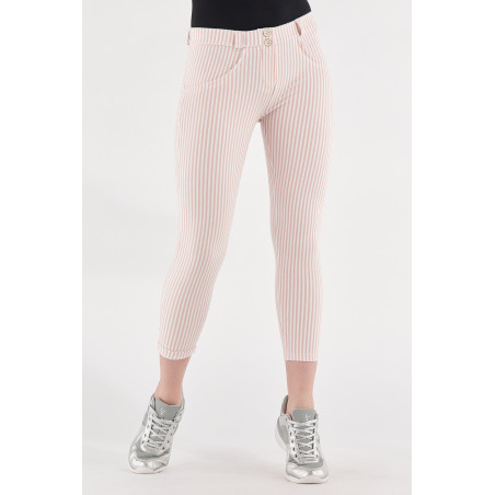 WR.UP® Regular Waist Super Skinny - 7/8 Lenght - Striped Stretch Jersey - P34W - Rose Cloud & White Stripes