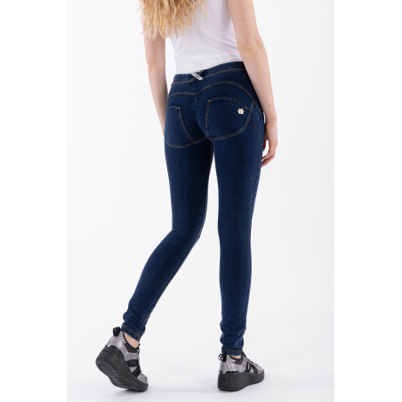 WR.UP REGULAR WAIST SKINNY DENIM EFFECT - J0Y - DARK DENIM - YELLOW SEAM