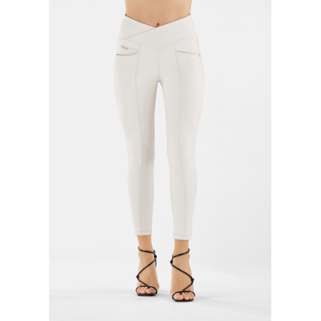 N.O.W® Yoga Vegan Leather Pants - High High Waist Super Skinny - Criss-Cross Waist - Light Grey - Z102
