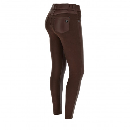 N.O.W® Comfort Pants - Mid Waist Super Skinny - Vegan Leather Front - Brown - M29