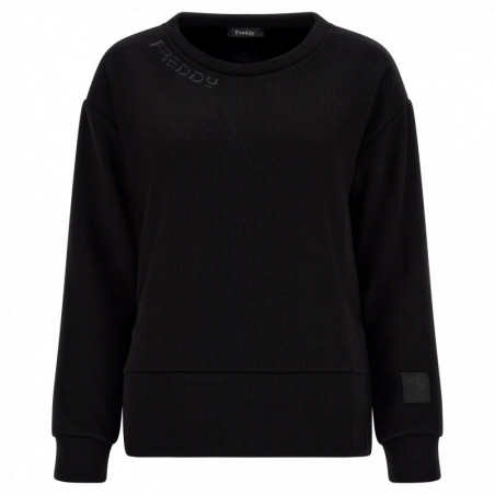 Tricot sweatshirt with side slits and a lurex logo - N