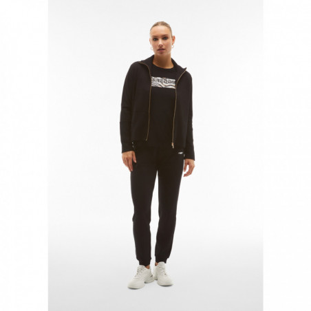 High neck sweatshirt with a zip and a cable-knit-effect along the lower half - N